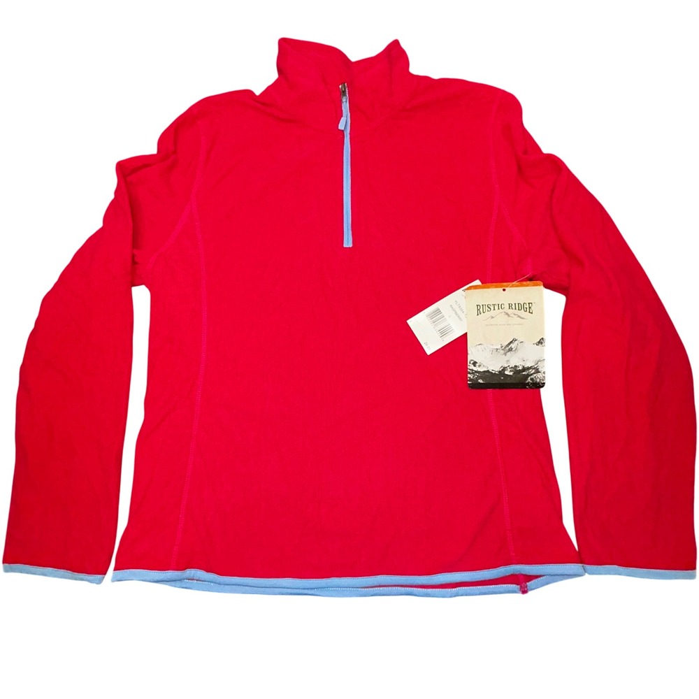 Rustic Ridge Womens Large Raspberry Pink Fleece Quarter Zip Pullover Waffle Knit